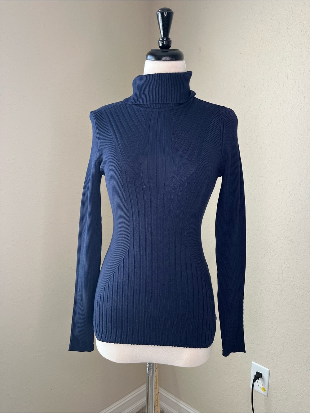 White House Black Market Navy Ribbed Turtleneck Sweater